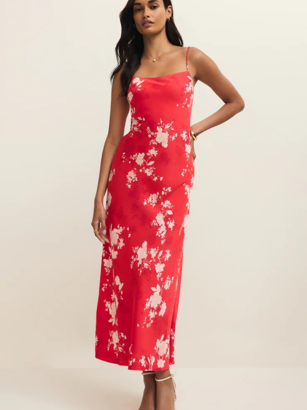 Z Supply Red Floral Slip Maxi Dress